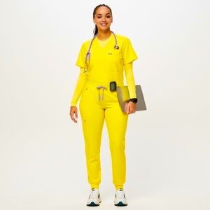 Figs Women's Lifesaver Yellow Zamora High Waisted Jogger Scrub Pants Large